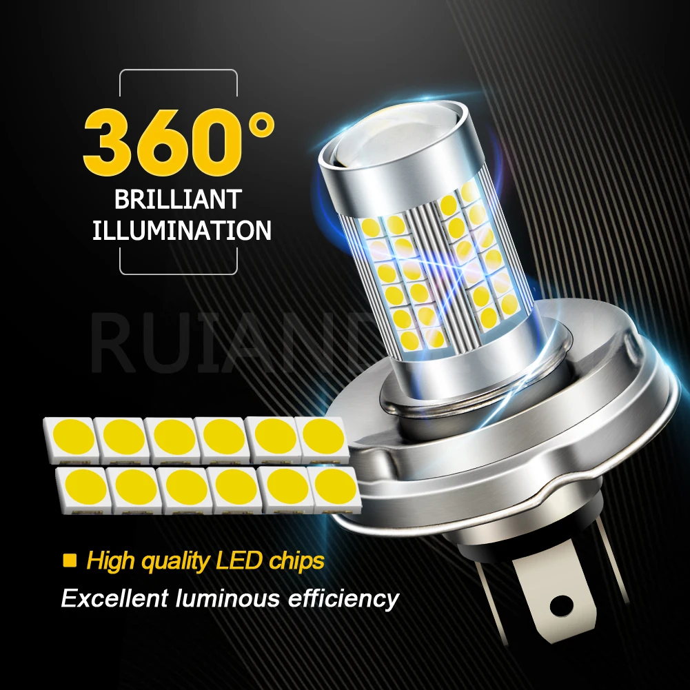 2Pcs DC 6V 10-30V 12V 24V P45T R2 3030SMD LED Motorcycle Headlight Tractor Car Fog Lamp 1200LM 6000K Scooter Motobike Moped Bulb