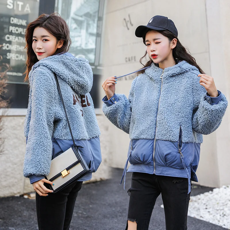 

2019 Autumn And Winter New Style Students Korean-style Cute Faux Lambswool Cotton Coat Women's Brushed And Thick Cotton Overcoat