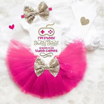 

Short Sleeve Newborn Baby Girl Clothes Letter Infant Romper Tutu Skirt With Bow Headband Newborn Baby Outfits Set Girl Clothing