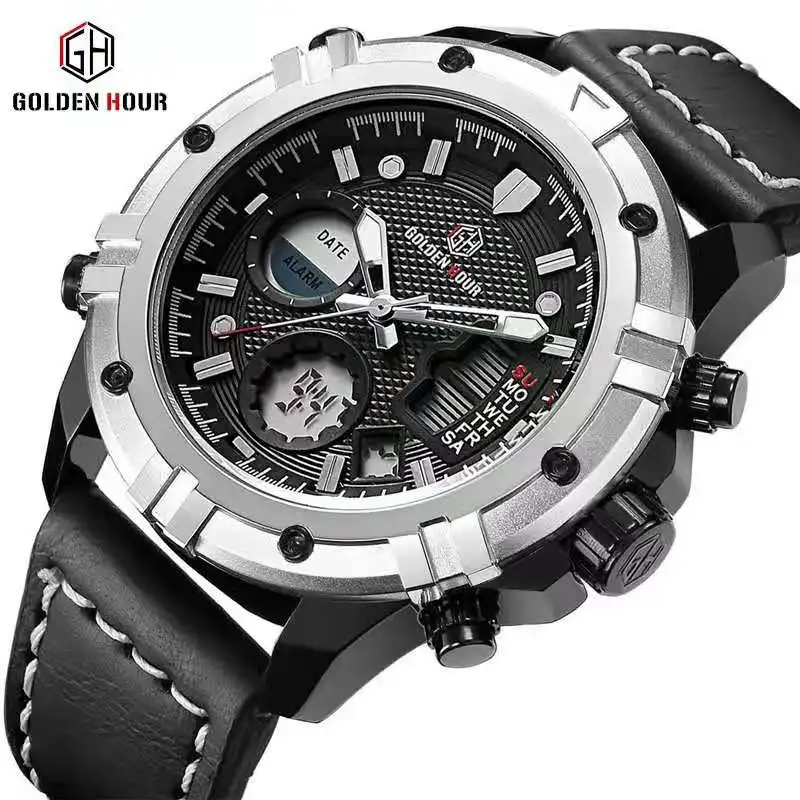 Men's Multifunctional Waterproof Fashion Electronic Watch Luminous Calendar Men's Watch Student Sports Leather Quartz Watch