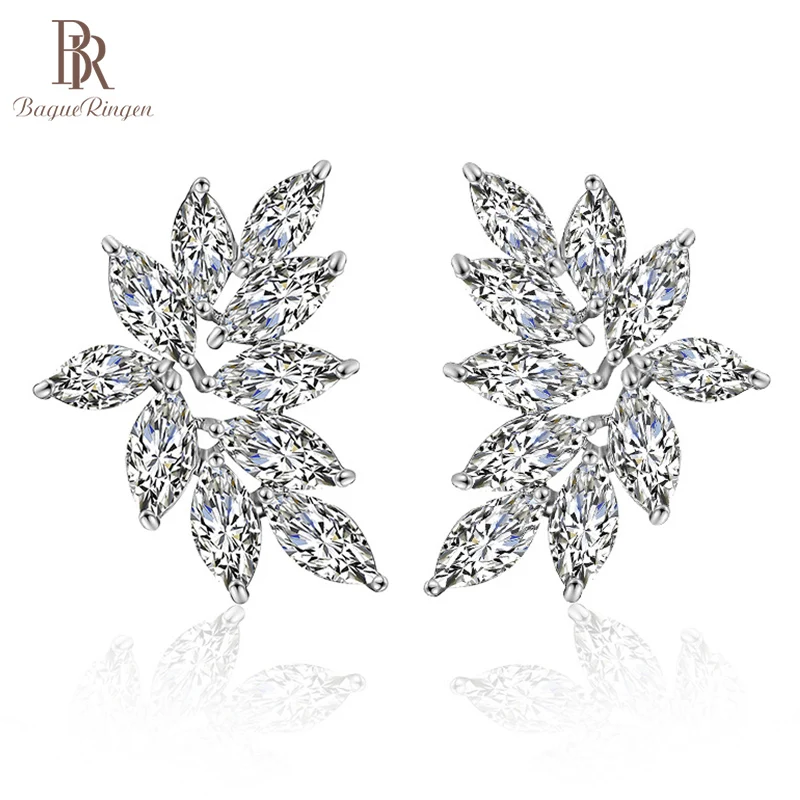Женские серьги в форме листа Bague Ringen вечерние ювелирные изделия из серебра 925