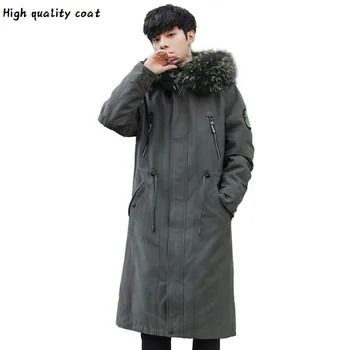 GĂŒnstige Lange Herren Pelzmantel, Winter Mantel, NatĂŒrliche Kaninchen Haut Futter, WaschbĂ€ren Haut Hals, MĂ€nner Der Parks 2020 8816 Kj3111