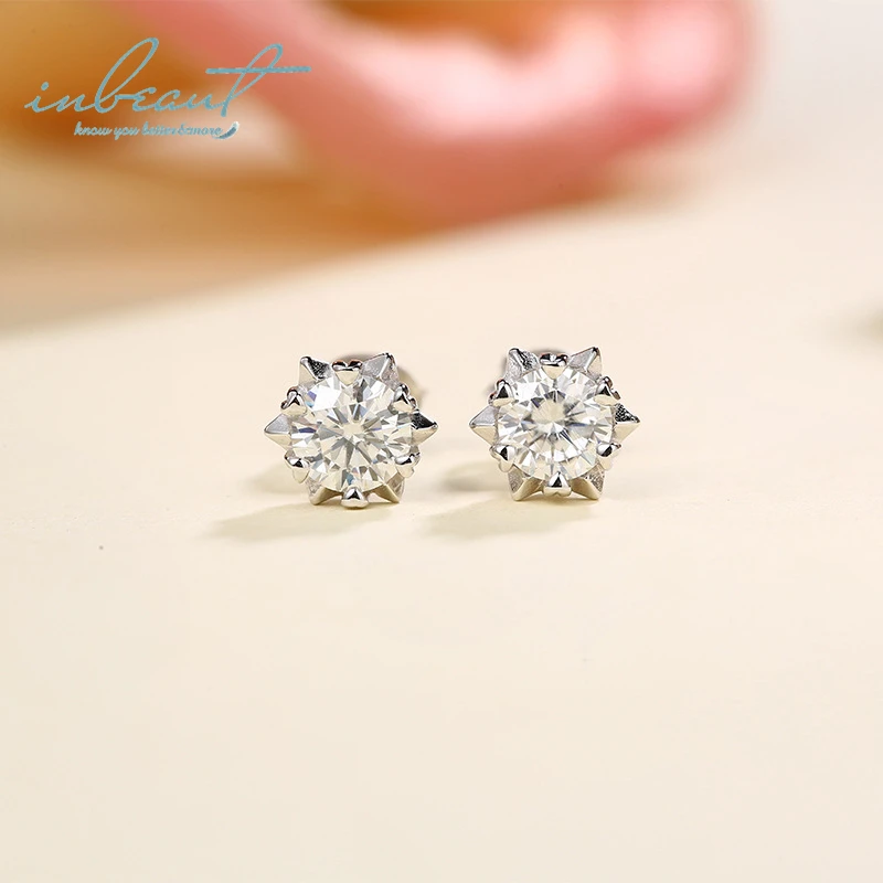 Inbeaut отличный разрезанный Муассанит серьги-гвоздики классические 0,5 Ct пройти Алмазный тест цвет D Moissanites Снежинка серьги ювелирные изделия