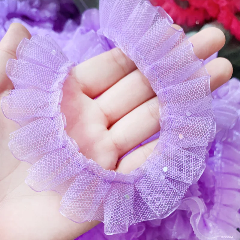 

1M Latest Sequins Laces Dot Tulle Lace Fabric Width 2.5cm Pleated Lace Trim Guipure DIY Sewing Accessories encajes dentelle QY9
