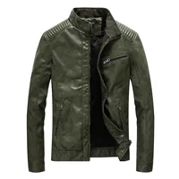 Green Faux Leather Jacket for Men, Padded Thin Velvet Motorcycle Coat, Casual Outwear, Loose Overcoat, Plus Size, 3XL, 5XL 1