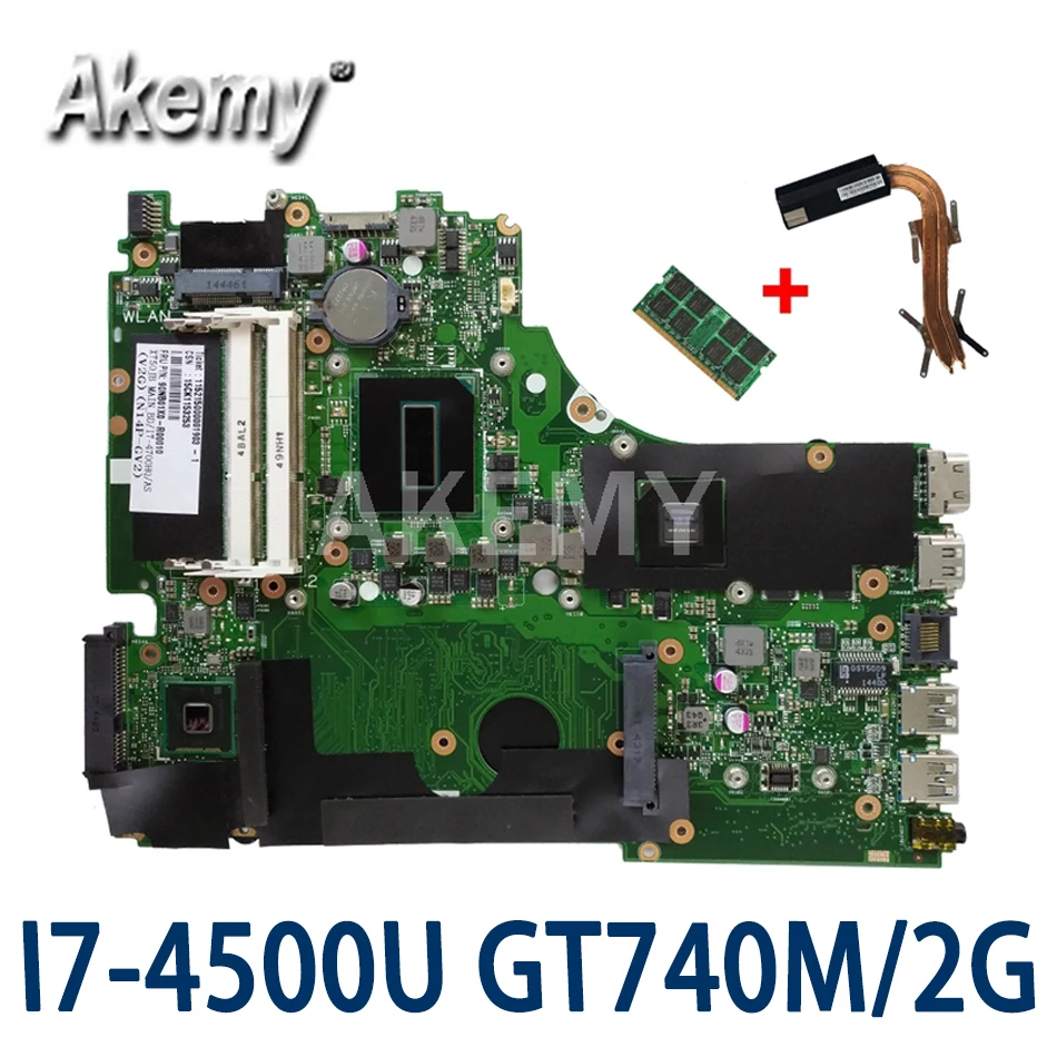 For ASUS A750J K750J K750JB X750JB X750JN laptop Motherboard Mainboard test 100% OK I7-4500U GT740M/2GB free Heatsink+4GB RAM | Компьютеры