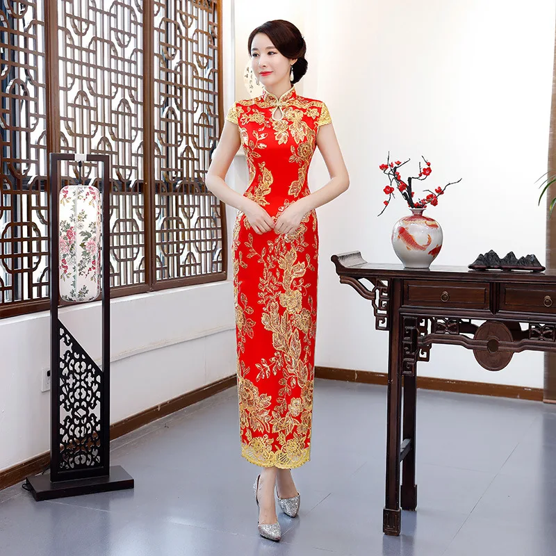 Восточное вечернее платье оверсайз китайский стиль женское элегантное Qipao сексуальное длинное платье ретро Vestidso блестки ярко-розовый Cheongsam