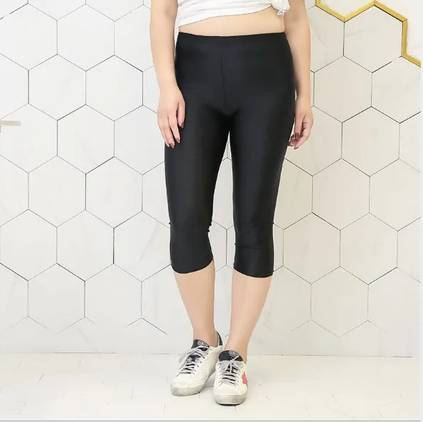 black Mid-Calf Женские обтягивающие леггинсы, Женская мода, эластичная резинка на талии, Летняя туника, тонкие женские леггинсы размера плюс, черные леггинсы fw462 - Цвет: black Mid-Calf
