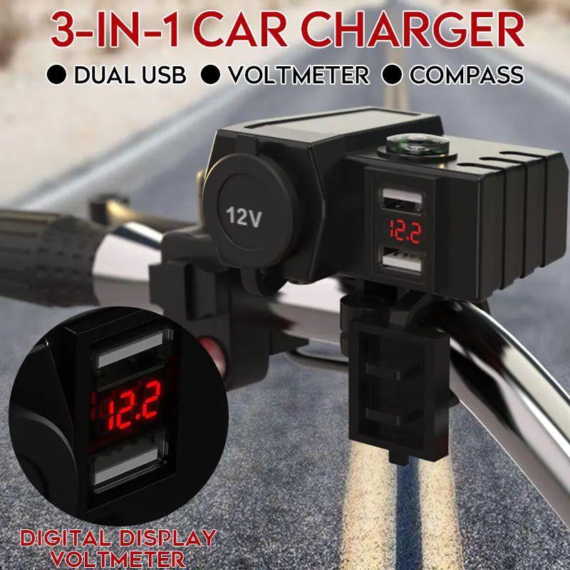 Мотоцикл Usb зарядное устройство мотоцикл Usb разъем универсальный мотоцикл Usb зарядное устройство Автомобильный руль с компасом DC 6 V-24 V