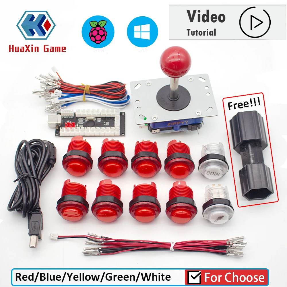 Kit Mobile Da Gioco Arcade Con Strumento Di Installazione Gratuito, Pulsante Led, Joystick Zippyy, Encoder Zero Delay, Usb A Pc Raspberry Pi, 5V