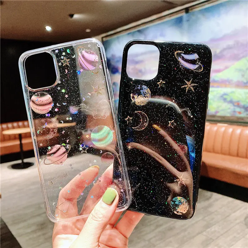 Fashion Shining Glitter Space Planet phone Cases For iphone 12 11 Pro Max X XR XS Max 6 6S 7 8 Plus Soft Silicon Star Back Cover