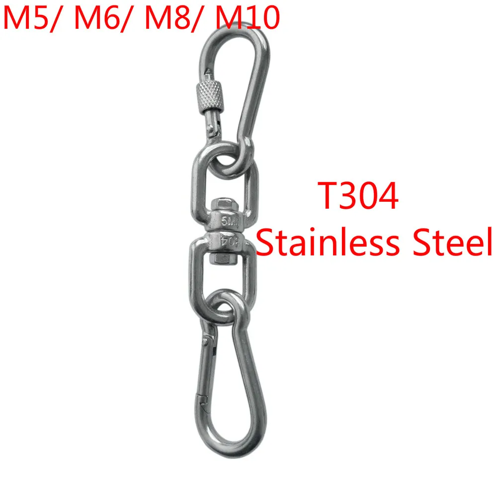 

304 Stainless Steel Ringing Fit Double Ended Swivel Eye Hook Carabiner Spring Snap Hook Shackle Ring Connector M5/ M6/ M8/ M10