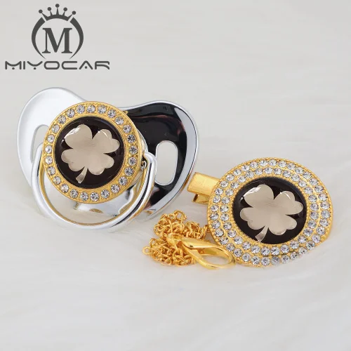 BLING Gold lovely gold leaves beautiful Gold bling pacifier and pacifier clip BPA free dummy bling unique design GLE-08 - Цвет: GLE-9   6-18M