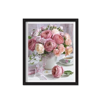 

Simple vase rose Handmade Needlework For Embroidery kits DIY Cross Stitch Kits Crafts 14CT Unprinted Home Decor wall Arts