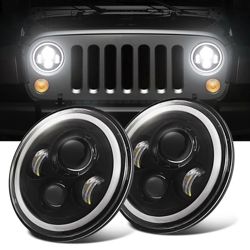 Пара " светодиодный фары с полным Halo Angel Eye для Suzuki Samurai для Jeep Wrangler JK TJ 1997- Lada Niva Beetle Classic