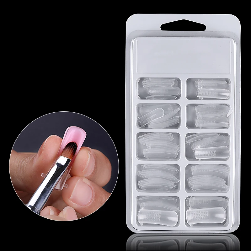 100pcs False Nails Quick Poly Gel Builder Mold Form Finger Extension UV Tips Clip Manicure Polygel