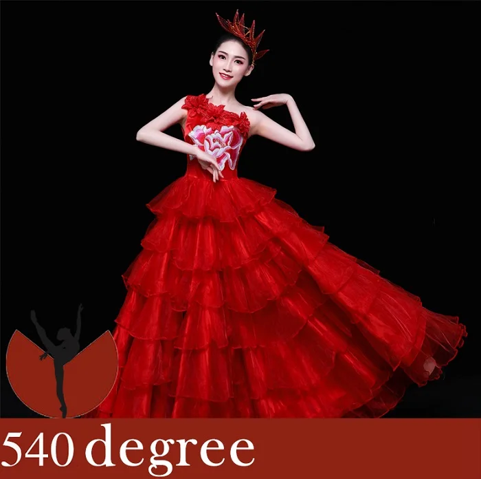 Танцевальный Костюм для фламенко, Современная сценическая одежда, широкая юбка испанское фламенко, платье, открывающая юбку Bullfighting DL4210 - Цвет: 540 degree