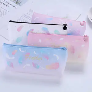 

Simple leather female large-capacity feather pen bag cute pencil case creative Pencil Bag for school office material supplies