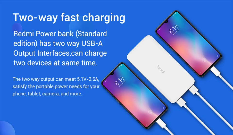 Xiaomi Redmi 10000 мА/ч, Мощность Bank Быстрая зарядка внешний Батарея Dual USB Вход Выход двухсторонней зарядки Батарея
