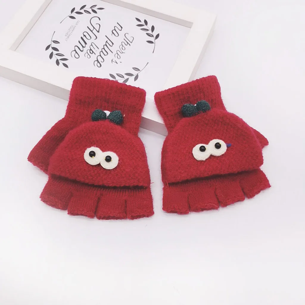 Детские перчатки для мальчиков и девочек; зимние цветные теплые вязаные перчатки с рисунком кота из мультфильма в стиле пэчворк для мальчиков и девочек