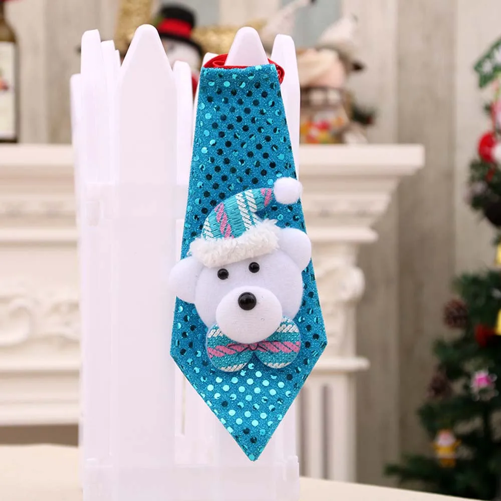 Fashion Creative Christmas Tie for Children Luminescent Snowman Elk Sequined Tie for Kids Gentleman Christmas Gifts - Цвет: Ordinary blue