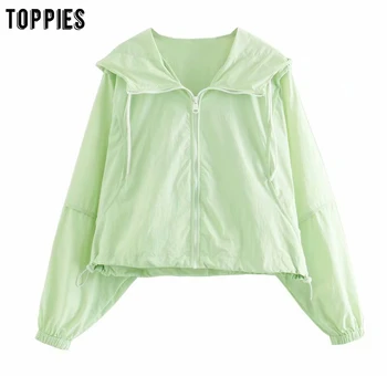 

toppies 2020 summer green short jacket coat women zipper hooded jackets girls fashion streetwear
