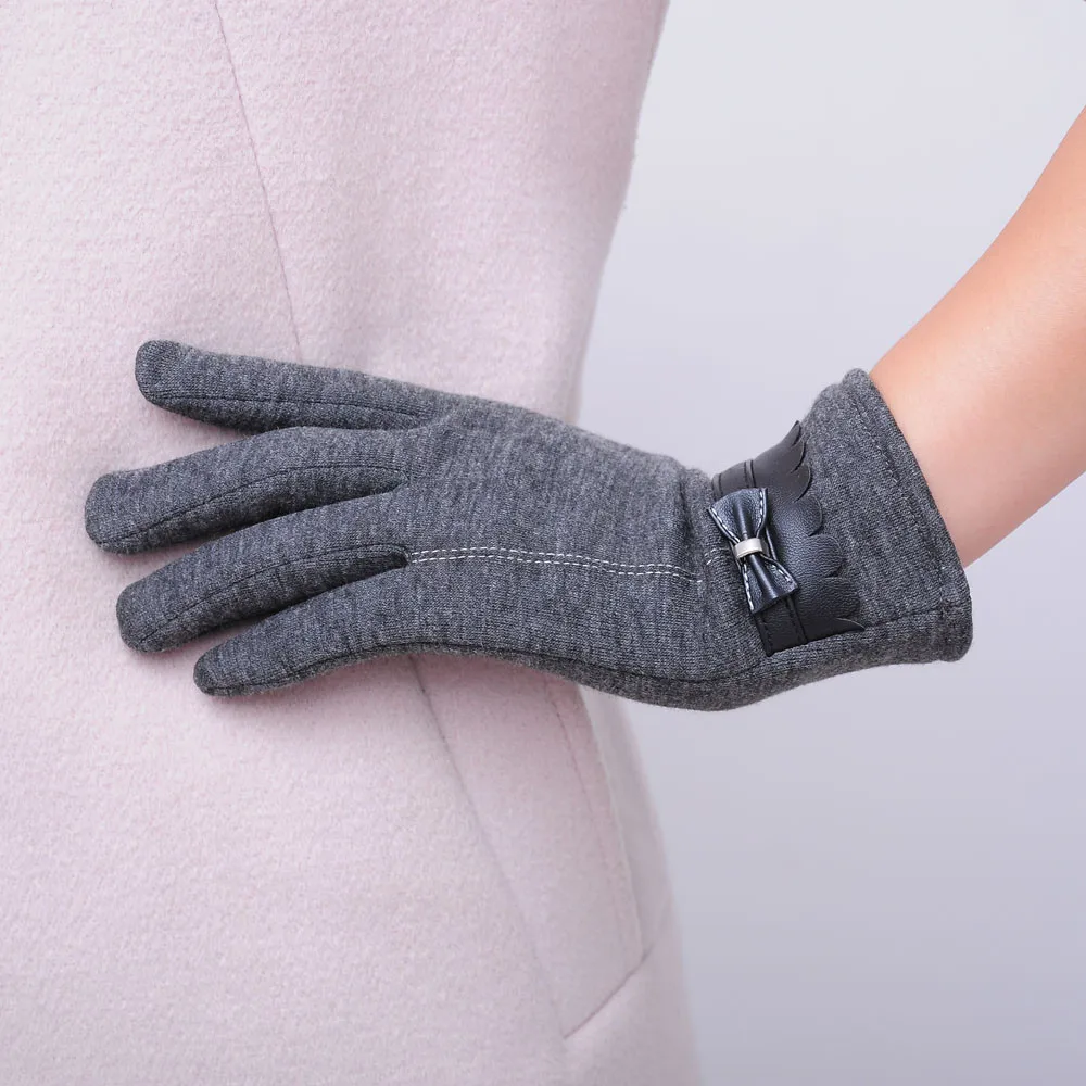Женские Роскошные зимние теплые перчатки с бантом, варежки, элегантные женские зимние перчатки, однотонные перчатки из искусственной кожи, Guantes