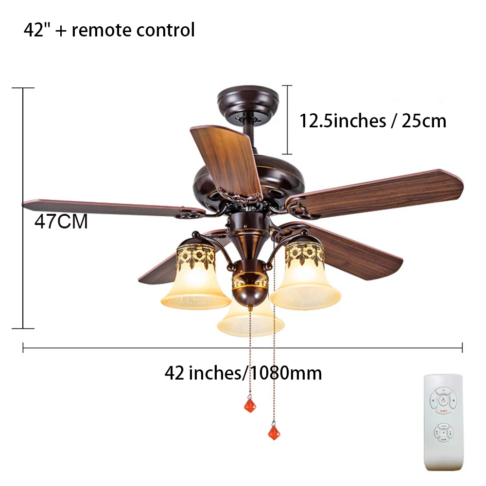 42 52 дюймов ameritan led потолочные вентиляторы с светлое деревянное 5 лезвий E27 обратный вперед 132 см 108 см страна проводным переключателем - Цвет лезвия: 42inch type1 remote