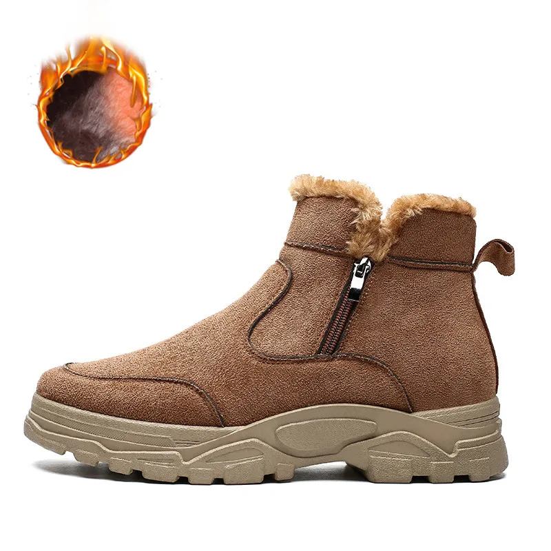 Men's Boots Winter High Top Top Selling Plush Luxury Warmth Cotton Shoes Ankle Boots Thick-sole Non-slip Men's Shoes - Color: light tan with fur