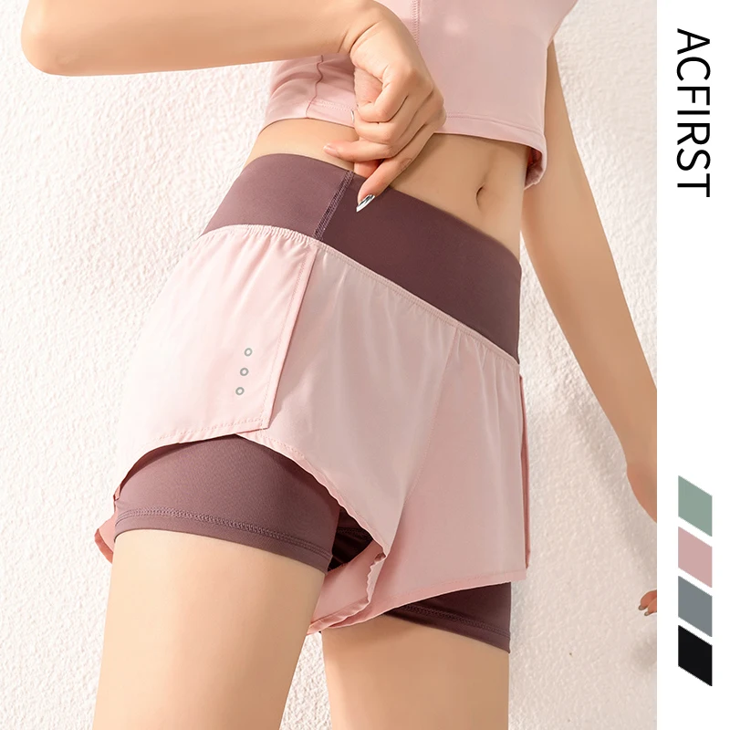 

AcFirst New Women Gym Double Side Pocket Running Shorts Breathable Quick Dry Summer Short Workout High Waist Fitness Sportwear