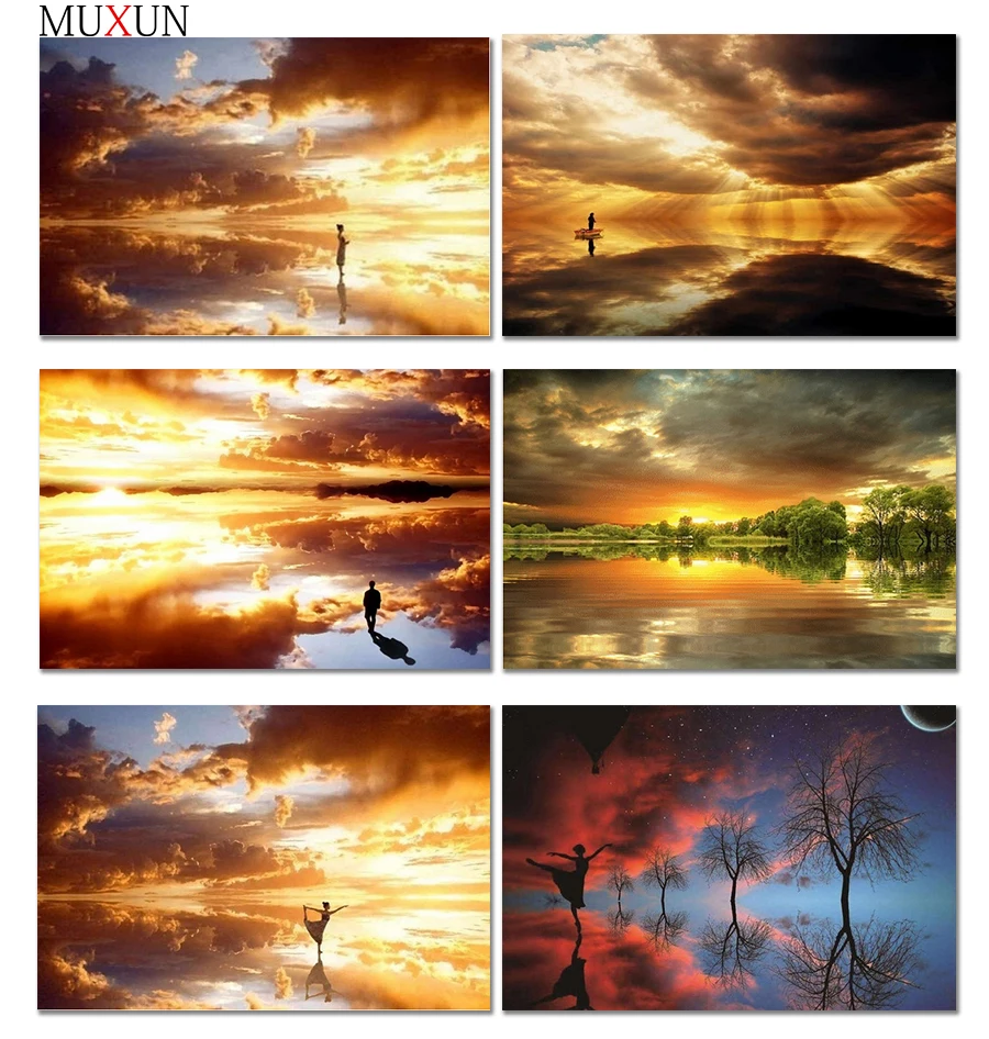 

5D Full Diamond Paintings Landscape Sunset Picture Diy Crystal Lakes Diamond Embroidery Landscape Diamond Mosaic Decortion Er064