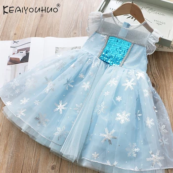 

2020 Sequins Princess Costume Baby Girls Clothes Kids Summer Dresses Cosplay Elsa Dress Snowflake Lace Cape 2 3 4 5 6 7 8 Years