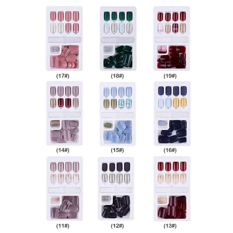 30pcs Fake Nail Full Cover Manicure Patch Fashion Back Glue Sticker Removable Reusable Makeup Tools Solid Color Nail Patch