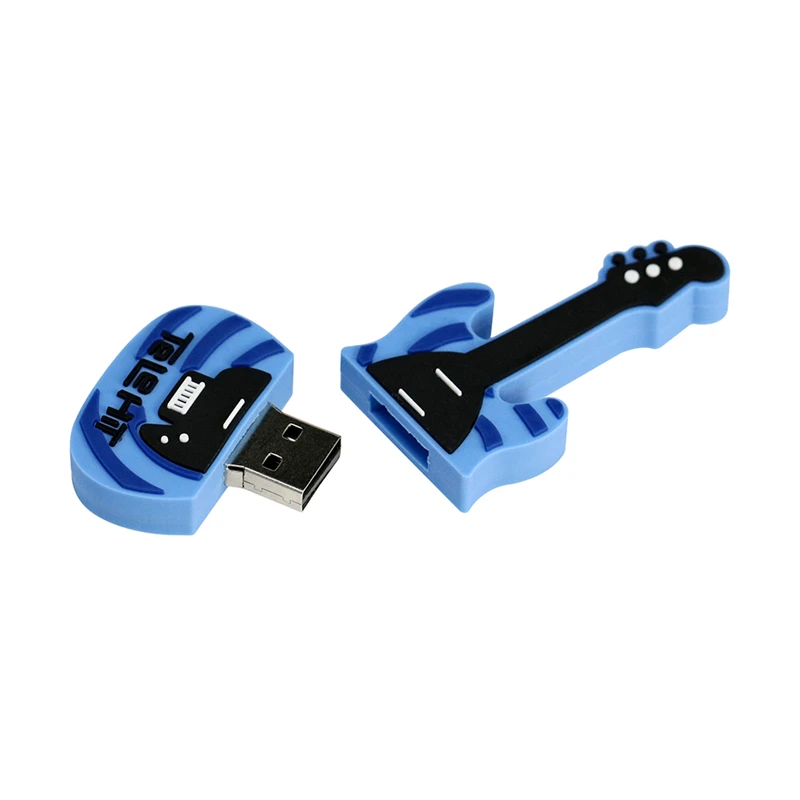 USB 2.0 Flash U disk Blue Music Electric Guitar Creative gift Pendrive 64 128GB 16 32 4 256 8 gb Pen Drive memory Stick Silicone