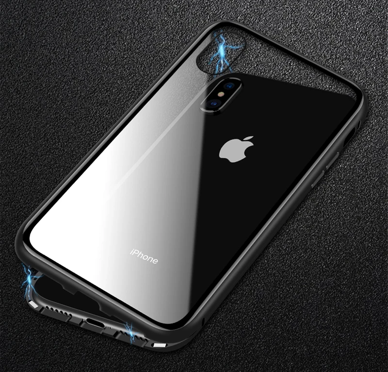 Металлический магнитный адсорбционный чехол для iPhone 7 8 Plus, чехол для iPhone X XR XS Max 6 6 S, закаленный стеклянный магнит, защитный чехол