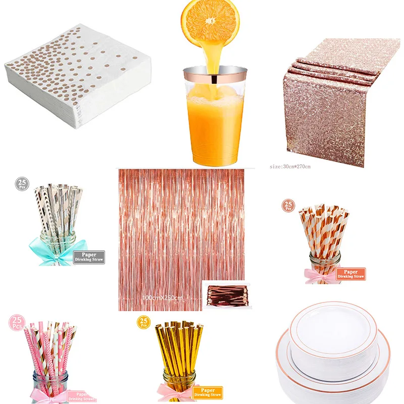 

Rose Gold Series Balloon Disposable Tablecloth Paper Towel 9oz Cup Wedding birthday party decorations kids adult