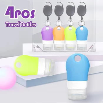 

4pcs 1.3oz Empty Travel Silicone Bottle Refillable Leakproof Containers with Retractable Badge Reel for Toiletry Cosmetic Liquid