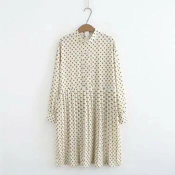 

Plus size floral printed women dress ladies polka dot chiffon long sleeve summer autumn midi dresses