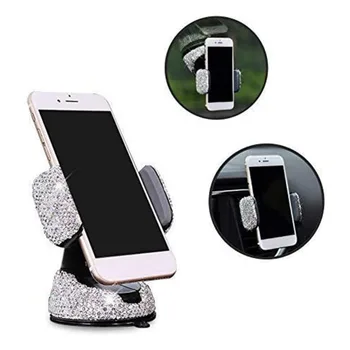

1PCS Crystal Car Phone Holder With A Vent Base Universal Phone Holder For Instrument Panel Windshield And Vent Silver
