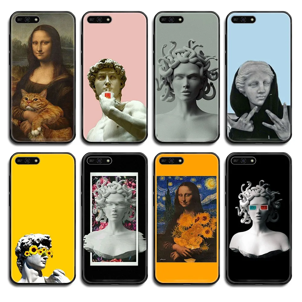 Medusa David Mona Lisa silicone shell Etui black Phone case cover hull For Huawei Honor Mate 5 6 7 8 9 10 20 30 A C X Lite Pro | Мобильные