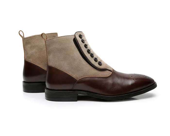 SHOOEGLE Men Handmade Chelsea Boots New Men's Leather and Suede Shoes Male Vintage Motorcycle Ankle Boots Party Dress Boots
