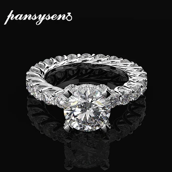 

PANSYSEN Sparking Real 925 Sterling Silver Ring Created Moissanite Wedding Engagement Cocktail Rings for Women Fine Jewelry Gift