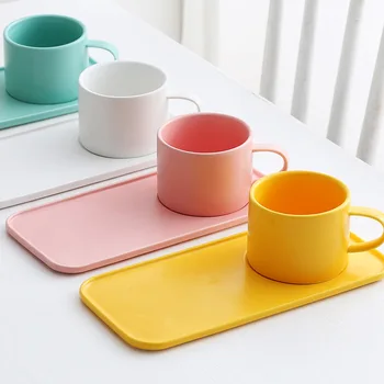 

Creative Coffee Cup and Saucer Set Ceramic Breakfast Milk Cup Afternoon Tea Cup European Simple Style Water Cafe Cup with Handle