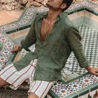 Chemise décontractée en coton et lin pour hommes, chemisier à manches longues, haut respirant à boutons, été 2024 3