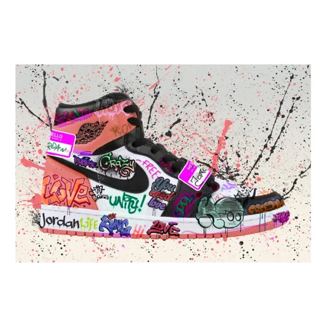 Modern couple sneakers canvas paintings, street art graffiti wall paintings and posters, family living room decoration paintings as the picture shows