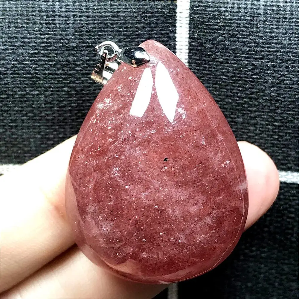 

Top Natural Red Strawberry Quartz Necklace Pendant For Woman Lady Man Crystal Silver 38x29x13mm Water Drop Stone Jewelry AAAAA