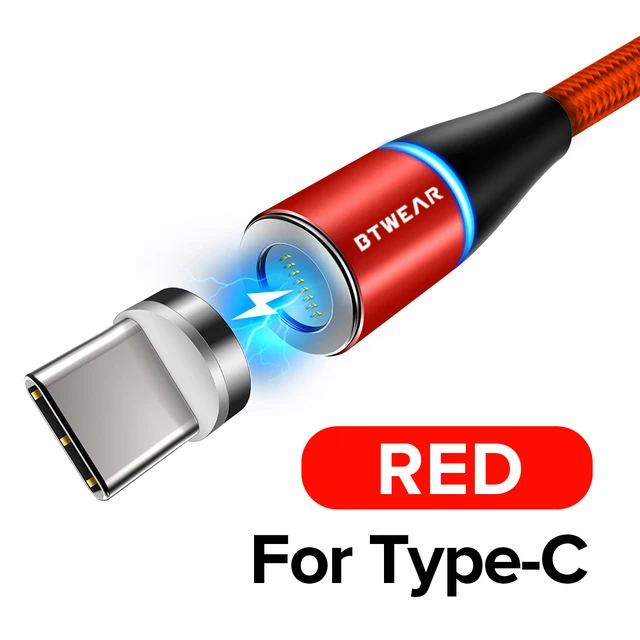 BTwear Магнитный usb-кабель для зарядки 3,3 фута/1 м с разъемами Micro usb type C IOS 3 в 1 зарядный кабель-адаптер для iPhone huawei - Цвет: Type C-Red