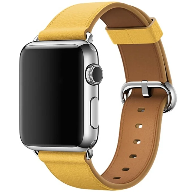Samrt Watch Band for Apple Watch Band Series 6 SE 5 4 3 2 1 Leather Strap 44mm 38mm 42mm 40mm yellow
