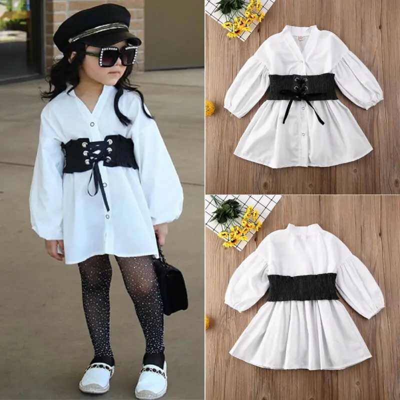 Модная одежда для маленьких девочек однотонная Длинная блузка с рукавами-фонариками и v-образным вырезом Топ, осенняя одежда От 1 до 6 лет