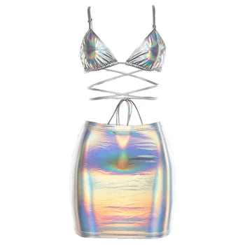 

New Fashion 2020 Summer Women Cross Straps Camisole Hip Slim Skirt Two 2 Piece Set Female